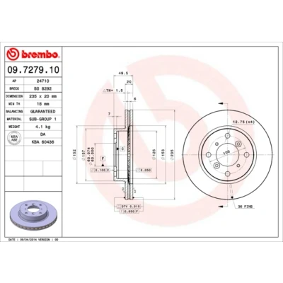 Bilde av BREMBO 09.7279.10 Bremseskiver 235 20 4 innvendig ventilert SUZUKI: Baleno I Stasjonsvogn