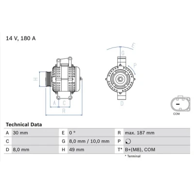 Bilde av BOSCH 0 986 048 820 Dynamo 14V 180A BMW: 5 Touring, Sedan, 3 Touring