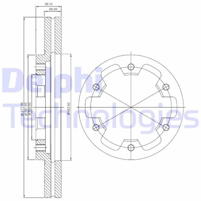 Bilde av DELPHI BG3422 Bremseskiver 277 26 6 ventilert oljet ubehandlet uten hjullager, ABS sensorring NISSAN: Navara Pick up, TERRANO 2, Up