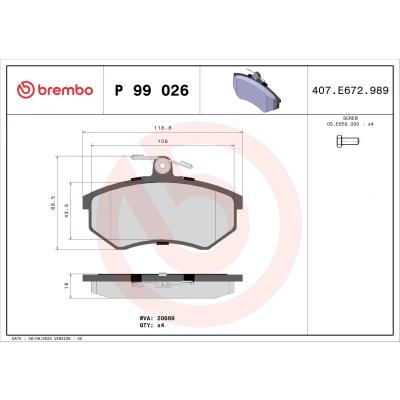 Bilde av BREMBO P 99 026 Bremseklosser ekskl. slitasjevarselkontakt med bremsecaliperskruer uten tilbehør