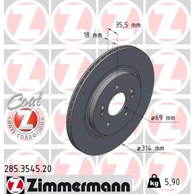 Bilde av ZIMMERMANN 285.3545.20 Bremseskiver 314 18 7/5 5 114 innvendig ventilert belagt