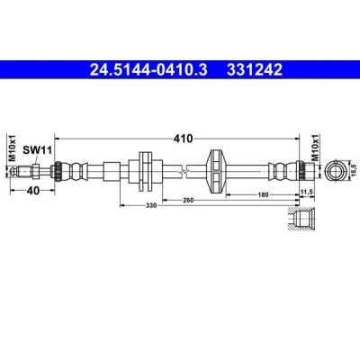 Bilde av ATE 24.5144 0410.3 Bremseslange 410 M10x1 RENAULT: LAGUNA 3