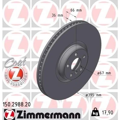 Bilde av ZIMMERMANN 150.2988.20 Bremseskiver 395 36 6/5 5 112 innvendig ventilert belagt høy karbon BMW: 7