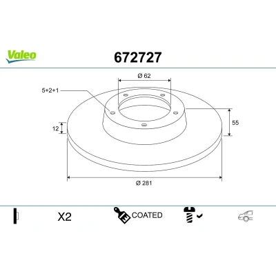 Bilde av VALEO Bremseskive TOYOTA: RAV4 III SUV, IV SUV bakaksel 281mm 12mm 5 hull fullt ut belagt 672727 4243142060,424310R010 Bremseskiver, Skivebremser