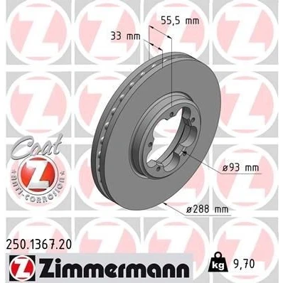 Bilde av ZIMMERMANN COAT Z 250.1367.20 Bremseskiver 288 33 5/5 5 111 innvendig ventilert belagt FORD: Transit Custom V362 Van, V363 Van