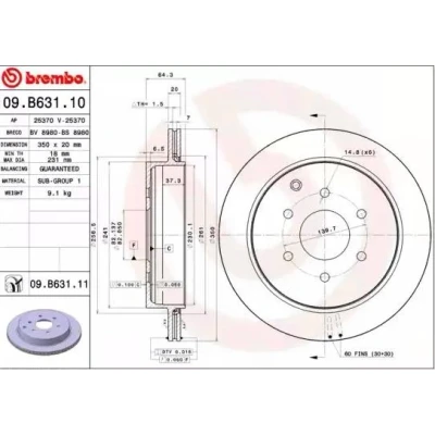 Bilde av BREMBO COATED DISC LINE 09.B631.11 Bremseskiver 350 20 6 innvendig ventilert belagt