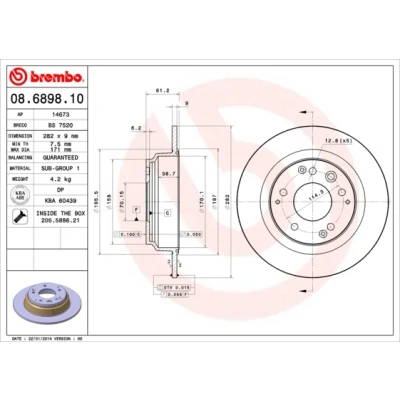 Bilde av BREMBO 08.6898.10 Bremseskiver 282 9 5 fullt ut med skruer HONDA: Legend 3 Limousine