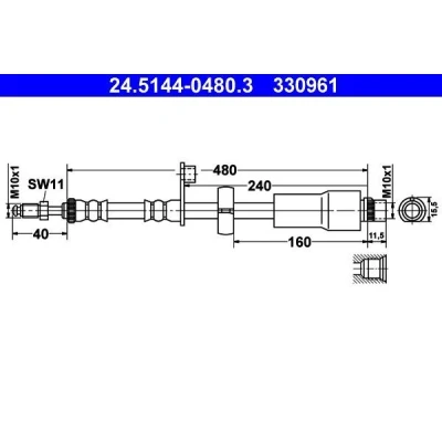 Bilde av ATE 24.5144 0480.3 Bremseslange 480 M10x1 PEUGEOT: 207 Hatchback, 208 I CITROËN: C3 Picasso