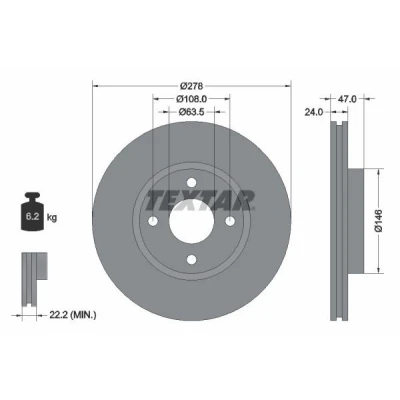 Bilde av TEXTAR 92075400 Bremseskiver 278 24 04/04 108 utvendig ventilert uten hjulfestebolt, hjulnav FORD: MONDEO 1 Kombi