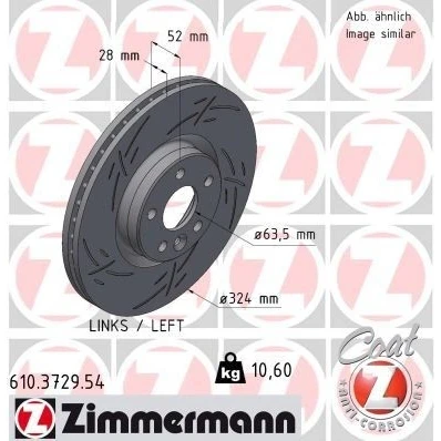 Bilde av ZIMMERMANN 610.3729.54 Bremseskiver 324 28 6/5 5 108 innvendig ventilert, med sliss belagt VOLVO: XC60 I