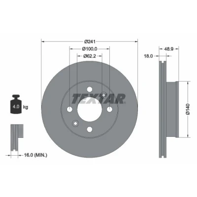 Bilde av TEXTAR PRO 92147103 Bremseskiver 241 18 04/06 100 innvendig ventilert belagt uten hjulfestebolt, hjulnav KIA: Picanto II, I