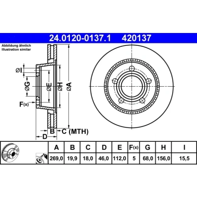 Bilde av ATE 24.0120 0137.1 Bremseskiver 269,0 19,9 5 112,0 ventilert belagt AUDI: A8 D2