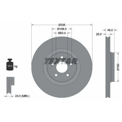 Bilde av TEXTAR 92317805 Bremseskiver 335 25 05/05 108 utvendig ventilert belagt høy karbon uten hjulfestebolt, hjulnav FORD: FOCUS 3, 3 Turnier