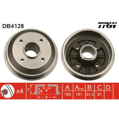 Bilde av TRW DB4128 Bremsetrommel PEUGEOT: 306 Cabrio, CITROËN: ZX Hatchback