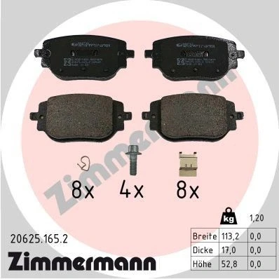 Bilde av ZIMMERMANN 20625.165.2 Bremseklosser klargjort for slitasjeindikator TOYOTA: Proace II Van, Verso, CITROËN: Jumpy III Van