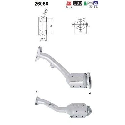 Bilde av AS 26066 Katalysator Euro 5 490mm MITSUBISHI: ASX SUV (GA0) 1.6 MIVEC, LPG 2010