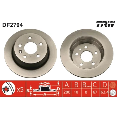 Bilde av TRW DF2794 Bremseskiver 280 10 5 112 fullt ut spraylakkert MERCEDES BENZ: Vito Minibuss, V Klasse, Van