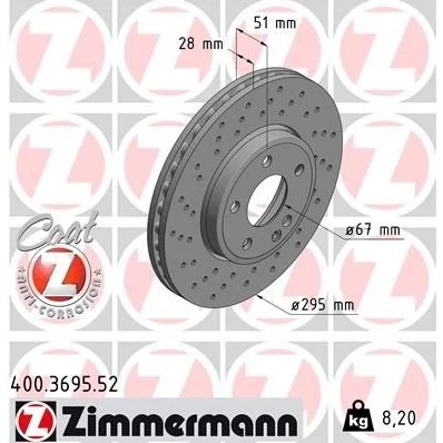 Bilde av ZIMMERMANN SPORT COAT Z 400.3695.52 Bremseskiver 295 28 6/5 5 112 innvendig ventilert, hullet belagt høy karbon MERCEDES BENZ: A Klasse, B Klasse