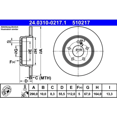 Bilde av ATE PowerDisc 24.0310 0217.1 Bremseskiver 290,0 10,0 5 112,0 fullt ut belagt med skruer MERCEDES BENZ: E Klasse Sedan, C Sedan