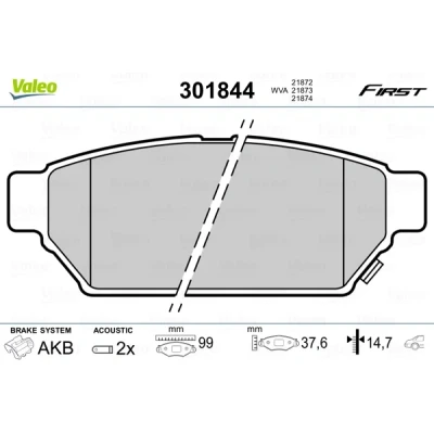 Bilde av VALEO 301844 Bremseklosser FIRST bakaksel inkl. slitasjevarselkontakt uten antiskrike blikk MITSUBISHI: Carisma Sedan, Lancer Stasjonsvogn