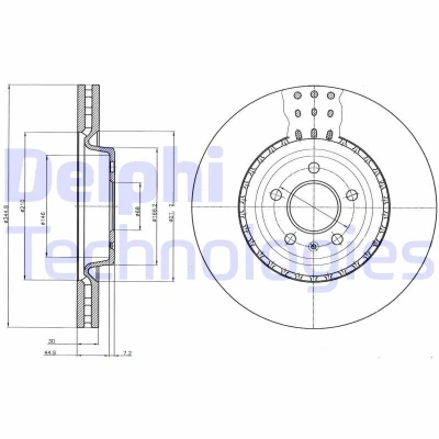 Bilde av DELPHI BG9110C Bremseskiver 345 30 5 ventilert belagt høy karbon uten hjullager, ABS sensorring AUDI: A6 C7 Avant, A4 B8 Q5