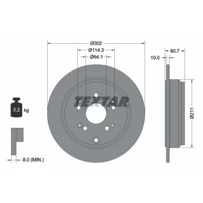 Bilde av TEXTAR PRO 92227203 Bremseskiver 302 10 05/10 114,3 fullt ut belagt uten hjulfestebolt, hjulnav HONDA: CR V 3, 4
