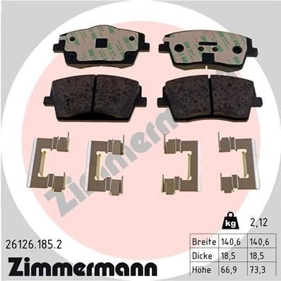 Bilde av ZIMMERMANN 26126.185.2 Bremseklosser Bildet viser leveranseinnholdet, med glideplate VOLVO: XC40