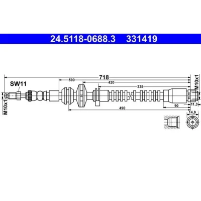 Bilde av ATE 24.5118 0688.3 Bremseslange 718 M10x1 BMW: 7, 5 Touring