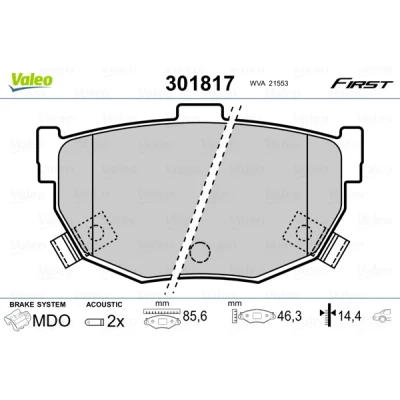 Bilde av VALEO 301817 Bremseklosser FIRST bakaksel inkl. slitasjevarselkontakt med antihyle blikk HYUNDAI: Coupe II, NISSAN: Bluebird Hatchback