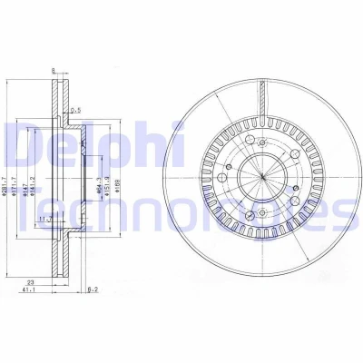 Bilde av DELPHI BG3720 Bremseskiver 282 23 5 ventilert oljet ubehandlet uten hjullager, ABS sensorring HONDA: CR V 2, CIVIC 7 Hatchback, FR