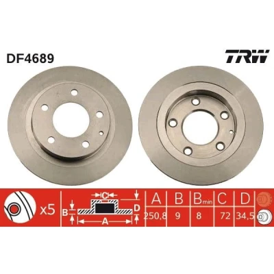 Bilde av TRW DF4689 Bremseskiver 251 9 5 114,3 fullt ut spraylakkert MAZDA: FAMILIA