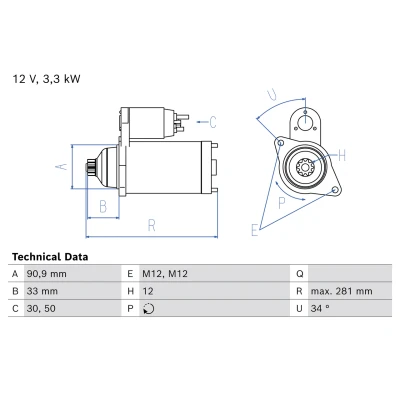Bilde av Starter 12V Bosch 0 986 027 650 toyota land cruiser 200 OE 28100 51072