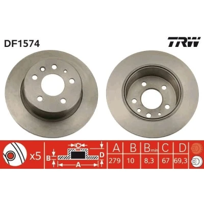Bilde av TRW DF1574 Bremseskiver 279 10 5 112 fullt ut spraylakkert MERCEDES BENZ: S Klasse Sedan, W123 /8 Sedan
