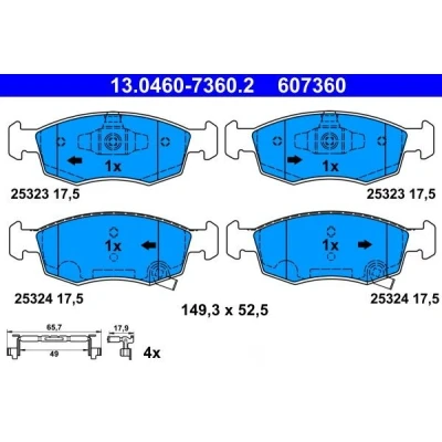 Bilde av ATE 13.0460 7360.2 Bremseklosser med akustisk slitasjevarsel holdefjær FIAT: 500 Hatchback, C Cabrio, 500e