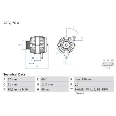 Bilde av BOSCH 0 986 045 160 Dynamo 28V 70A IVECO: EuroCargo I III