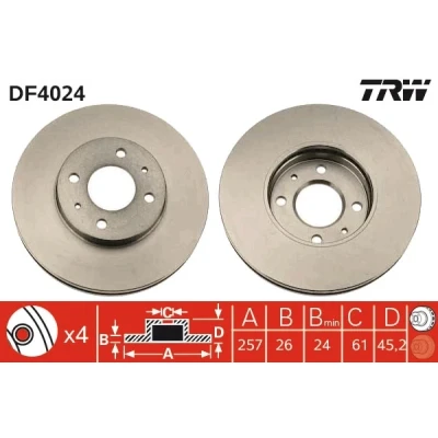 Bilde av TRW DF4024 Bremseskiver 257 26 4 100 ventilert spraylakkert NISSAN: Sunny 3