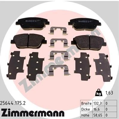 Bilde av ZIMMERMANN 25644.175.2 Bremseklosser med akustisk slitasjevarsel Bildet viser leveranseinnholdet, glideplate KIA: Optima / K5
