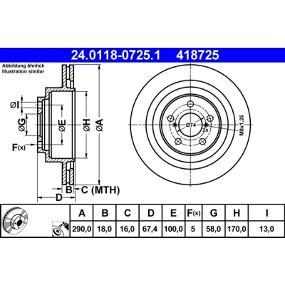 Bilde av ATE 24.0118 0725.1 Bremseskiver 290,0 18,0 5 100,0 ventilert belagt SUBARU: Legacy 4, Impreza II Sedan, Outback III