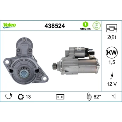 Bilde av VALEO 438524 Starter 12 1,5 13 VOLKSWAGEN: Transporter 5 Bus, Tiguan I, Golf 7 Variant