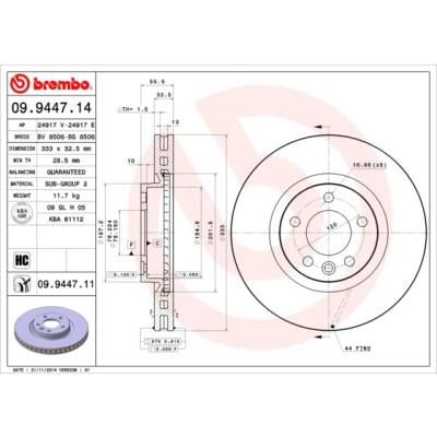 Bilde av BREMBO COATED DISC LINE 09.9447.11 Bremseskiver 333 32,5 5 innvendig ventilert belagt høy karbon VOLKSWAGEN: Multivan (7HM, Transporter