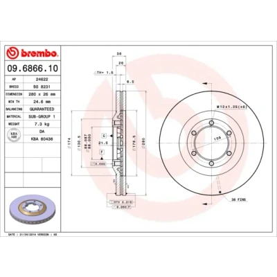 Bilde av BREMBO 09.6866.10 Bremseskiver 280 26 6 innvendig ventilert OPEL: Frontera B SUV