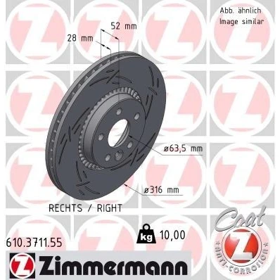 Bilde av ZIMMERMANN 610.3711.55 Bremseskiver 316 28 6/5 5 108 utvendig ventilert, med sliss belagt VOLVO: V60 I, V70 3, XC70 II Stasjonsvogn, FORD: S Max Mk1