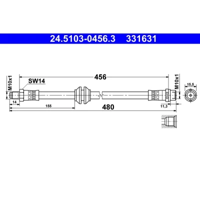 Bilde av ATE 24.5103 0456.3 Bremseslange 456 M10x1