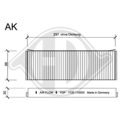 Bilde av DIEDERICHS DCI1120S Kupéfilter Karbonfilter 307 98 30 Climate AUDI: A6 C6 Avant, Allroad, Sedan