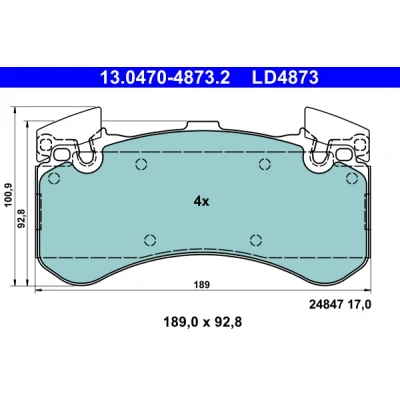 Bilde av ATE 13.0470 4873.2 Bremseklosser klargjort for slitasjeindikator, ekskl. slitasjevarselkontakt AUDI: A6 C7 Avant, A7 Sportback, Sedan