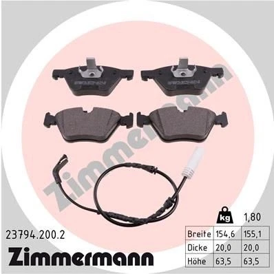 Bilde av ZIMMERMANN 23794.200.2 Bremseklosser inkl. slitasjevarselkontakt Bildet viser leveranseinnholdet BMW: 3 Sedan, Touring, Coupé