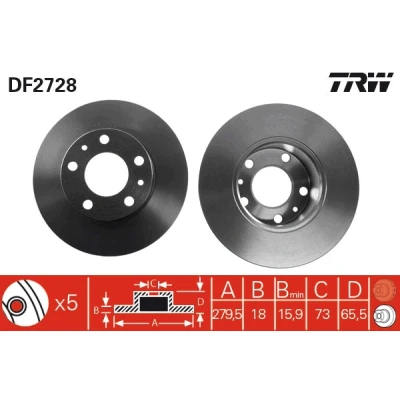 Bilde av TRW DF2728 Bremseskiver 280 18 5 118 fullt ut spraylakkert FIAT: Ducato II Flatvogn lastebil/Chassis, Minibuss