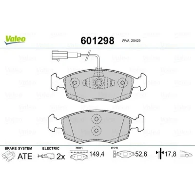 Bilde av VALEO 601298 Bremseklosser framaksel inkl. slitasjevarselkontakt med antihyle blikk FIAT: 500 Hatchback, Punto Evo C Cabrio