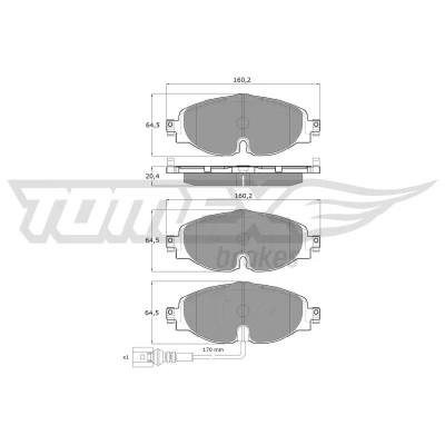 Bilde av TOMEX brakes TX 16 97 Bremseklosser framaksel inkl. slitasjevarselkontakt, med akustisk slitasjevarsel VOLKSWAGEN: Golf 7, Passat B8 Variant