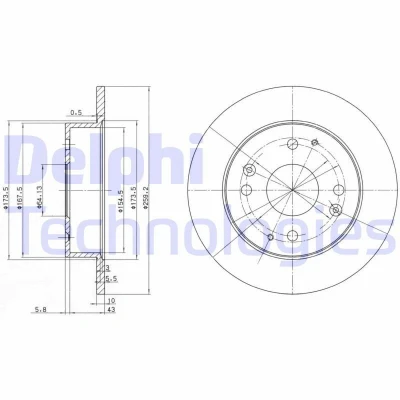 Bilde av DELPHI BG2666 Bremseskiver 260 10 4 fullt ut oljet ubehandlet uten hjullager, ABS sensorring HONDA: ACCORD